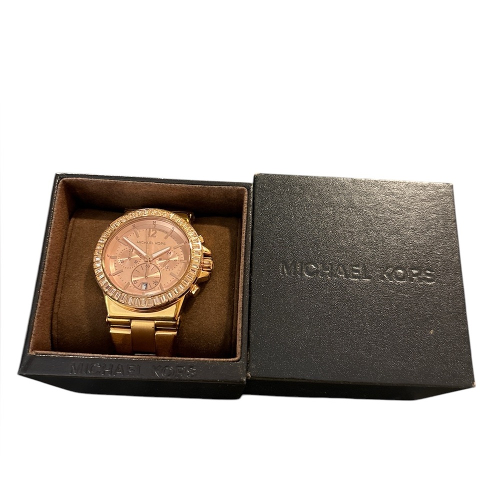 Michael Kors oversize Two tone gold crystal watch with box booklet